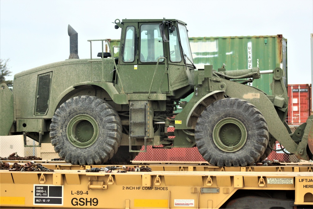 Engineer unit loads railcars for 2019 Operation Resolute Castle deployment at Fort McCoy