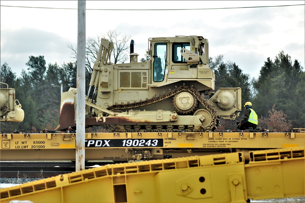 Engineer unit loads railcars for 2019 Operation Resolute Castle deployment at Fort McCoy