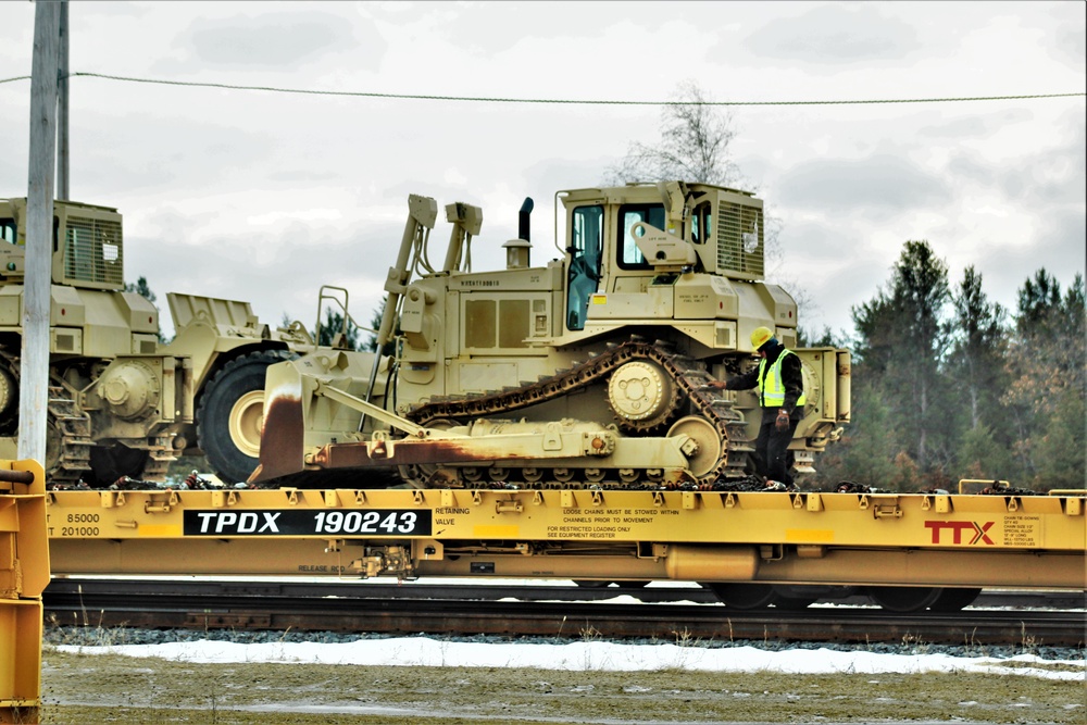 Engineer unit loads railcars for 2019 Operation Resolute Castle deployment at Fort McCoy