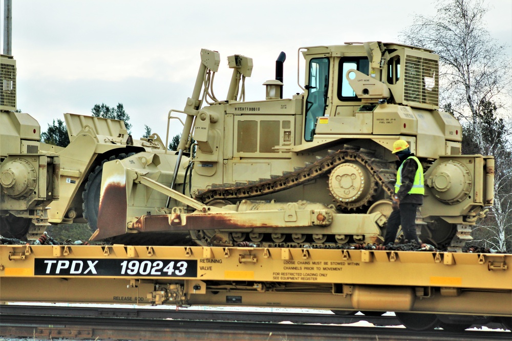 Engineer unit loads railcars for 2019 Operation Resolute Castle deployment at Fort McCoy