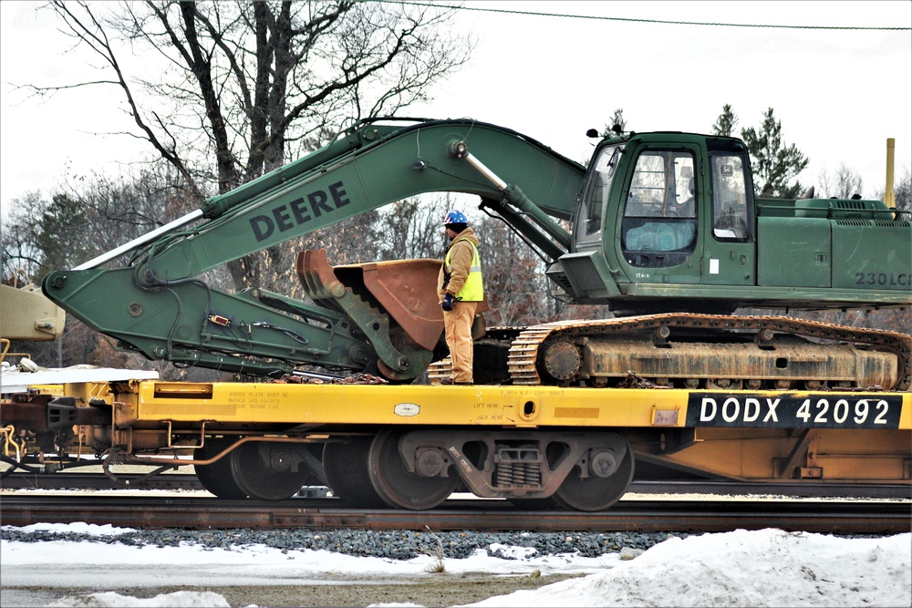 Engineer unit loads railcars for 2019 Operation Resolute Castle deployment at Fort McCoy