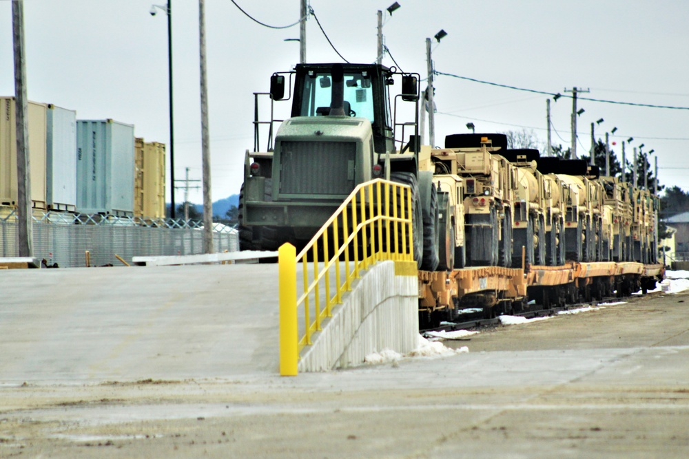 Engineer unit loads railcars for 2019 Operation Resolute Castle deployment at Fort McCoy