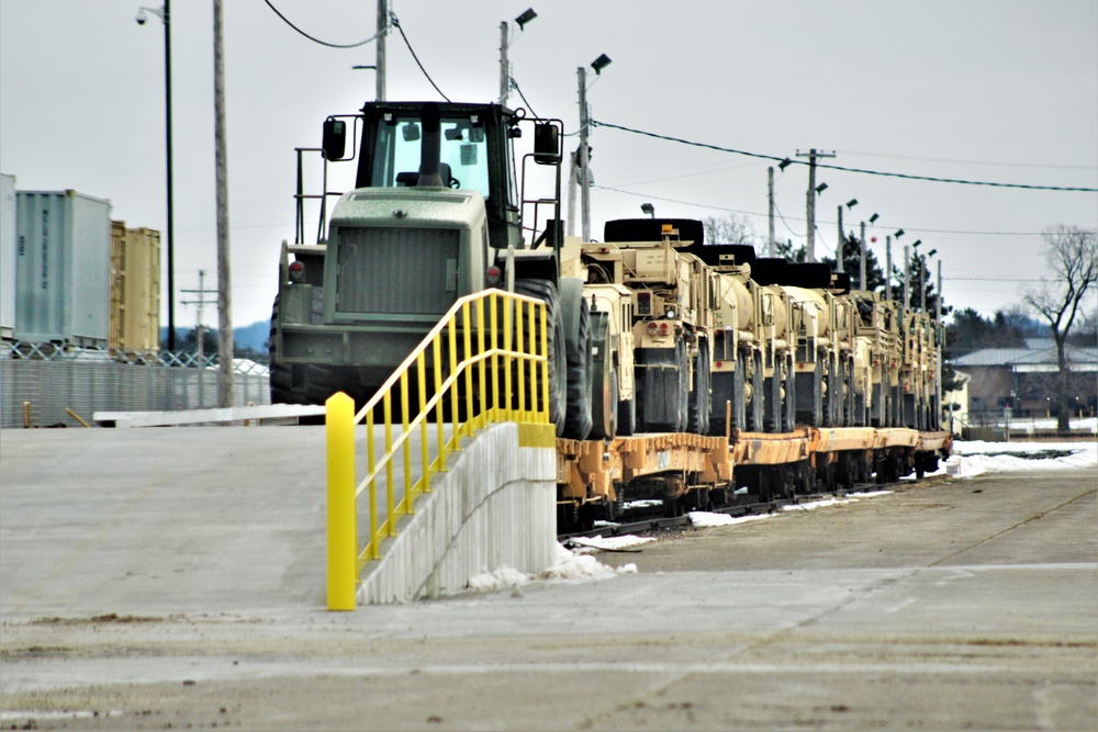 Engineer unit loads railcars for 2019 Operation Resolute Castle deployment at Fort McCoy