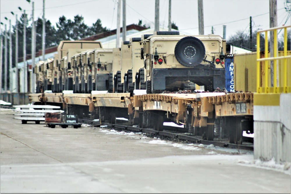 Engineer unit loads railcars for 2019 Operation Resolute Castle deployment at Fort McCoy