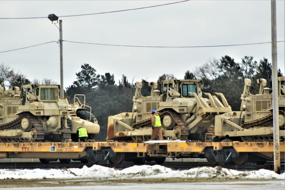 Engineer unit loads railcars for 2019 Operation Resolute Castle deployment at Fort McCoy