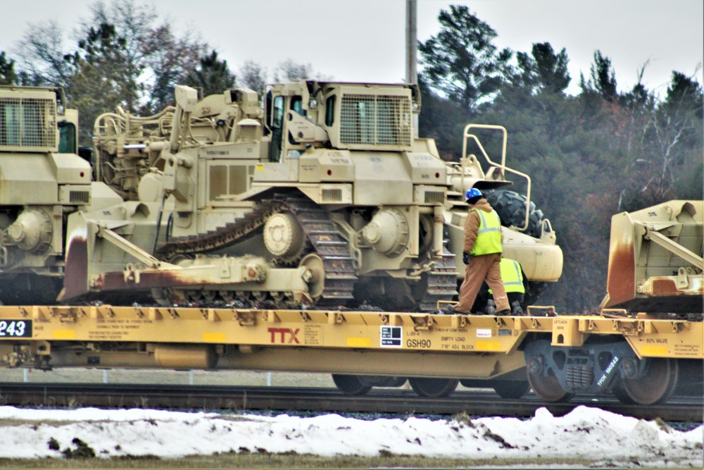 Engineer unit loads railcars for 2019 Operation Resolute Castle deployment at Fort McCoy