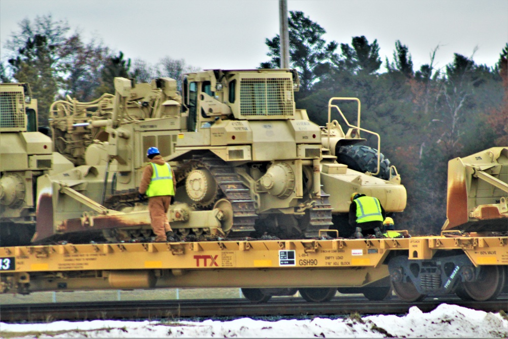 Engineer unit loads railcars for 2019 Operation Resolute Castle deployment at Fort McCoy