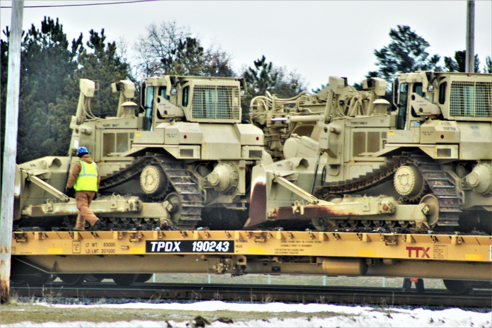 Engineer unit loads railcars for 2019 Operation Resolute Castle deployment at Fort McCoy