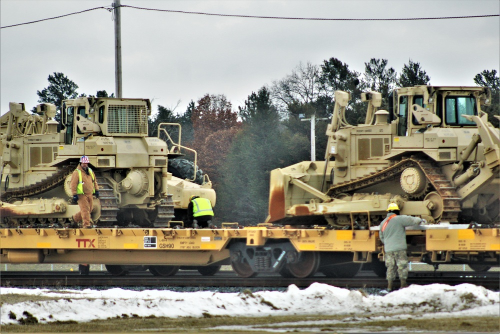 Engineer unit loads railcars for 2019 Operation Resolute Castle deployment at Fort McCoy