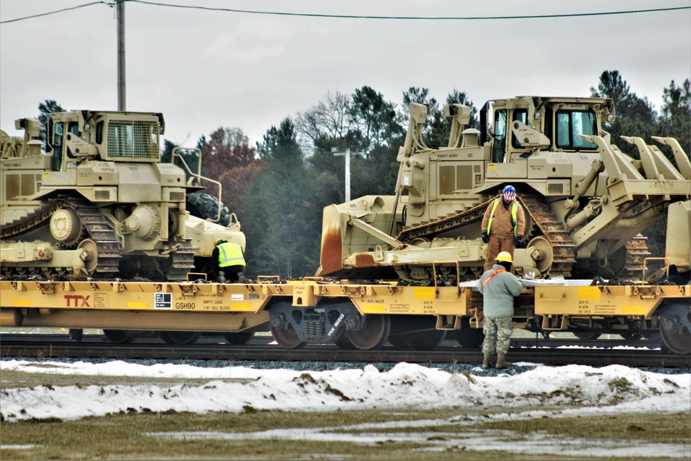 Engineer unit loads railcars for 2019 Operation Resolute Castle deployment at Fort McCoy