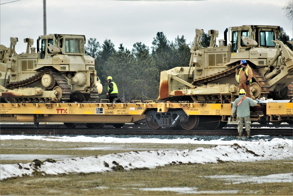 Engineer unit loads railcars for 2019 Operation Resolute Castle deployment at Fort McCoy