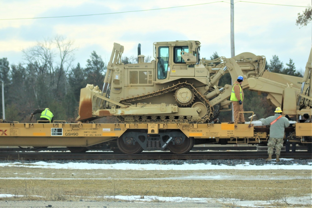 Engineer unit loads railcars for 2019 Operation Resolute Castle deployment at Fort McCoy