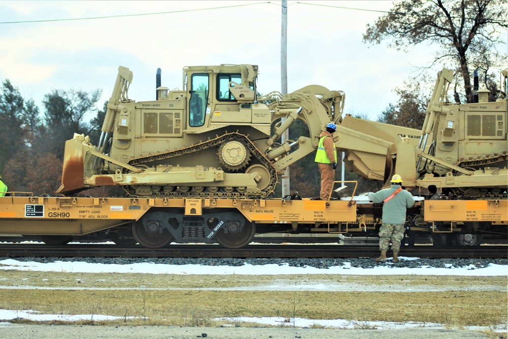 Engineer unit loads railcars for 2019 Operation Resolute Castle deployment at Fort McCoy