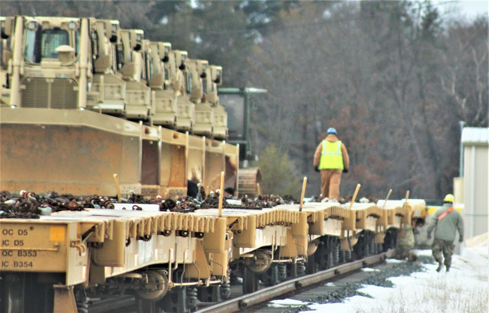 Engineer unit loads railcars for 2019 Operation Resolute Castle deployment at Fort McCoy