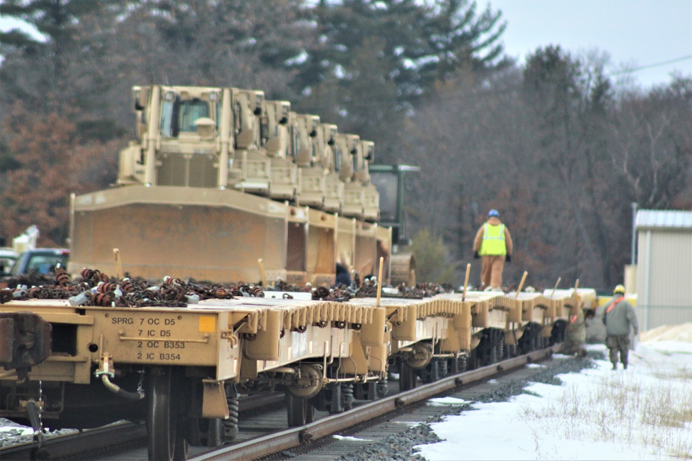 Engineer unit loads railcars for 2019 Operation Resolute Castle deployment at Fort McCoy