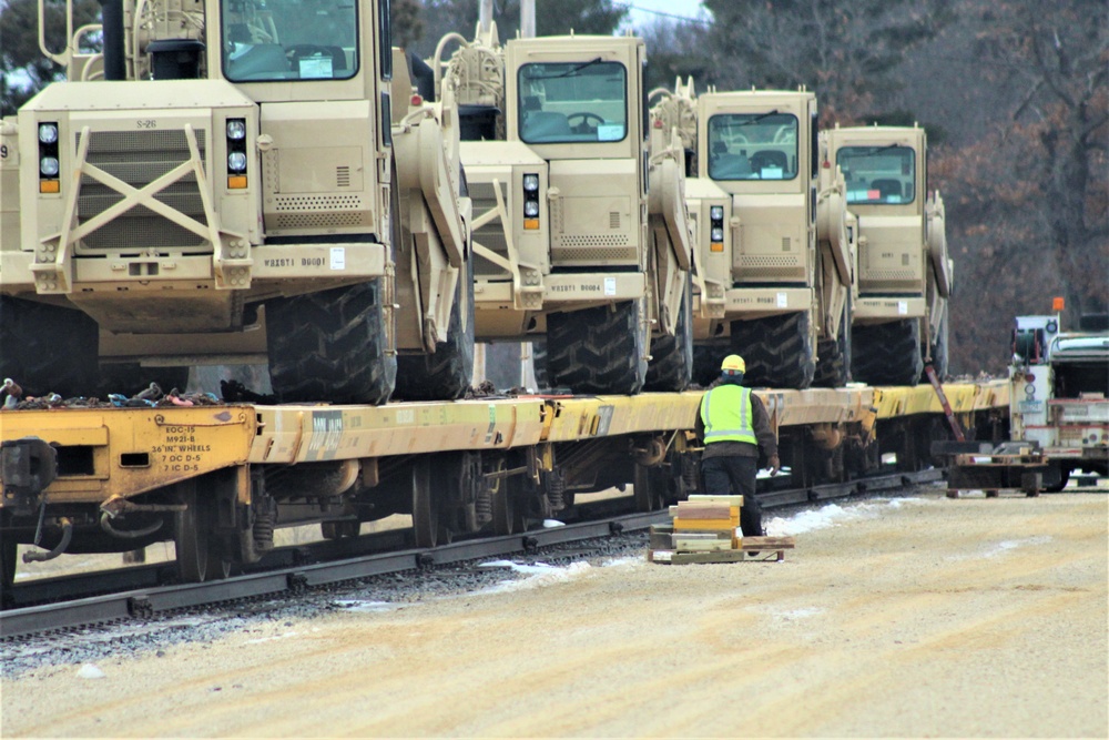 Engineer unit loads railcars for 2019 Operation Resolute Castle deployment at Fort McCoy