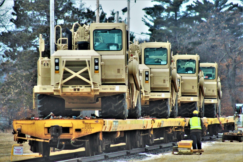 Engineer unit loads railcars for 2019 Operation Resolute Castle deployment at Fort McCoy