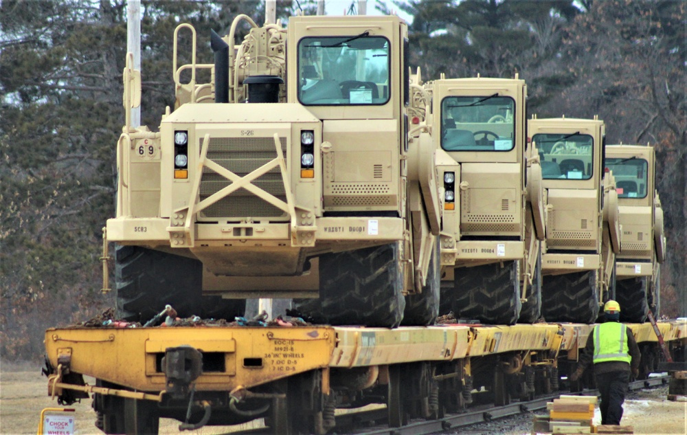 Engineer unit loads railcars for 2019 Operation Resolute Castle deployment at Fort McCoy