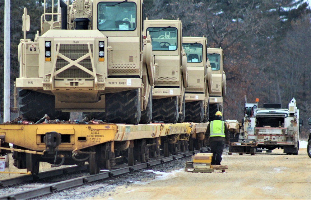 Engineer unit loads railcars for 2019 Operation Resolute Castle deployment at Fort McCoy