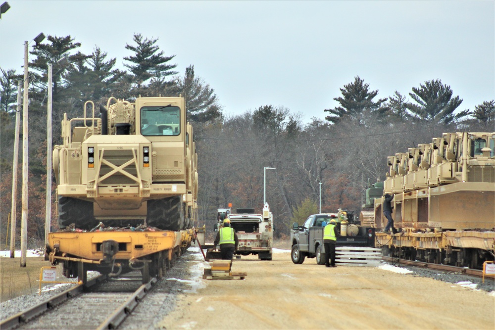 Engineer unit loads railcars for 2019 Operation Resolute Castle deployment at Fort McCoy