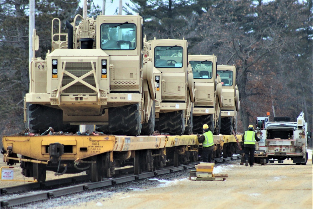 Engineer unit loads railcars for 2019 Operation Resolute Castle deployment at Fort McCoy