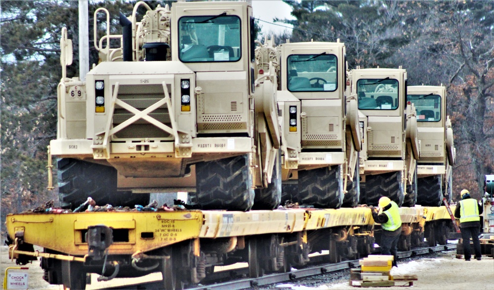 Engineer unit loads railcars for 2019 Operation Resolute Castle deployment at Fort McCoy