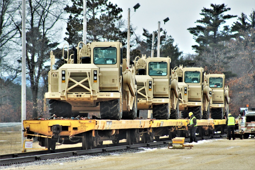 Engineer unit loads railcars for 2019 Operation Resolute Castle deployment at Fort McCoy