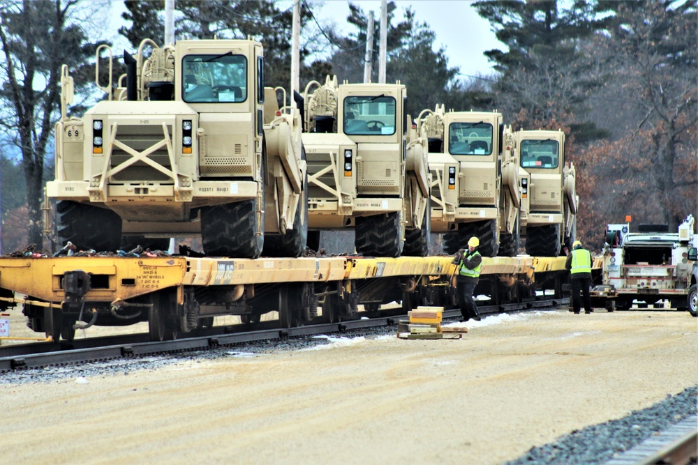 Engineer unit loads railcars for 2019 Operation Resolute Castle deployment at Fort McCoy