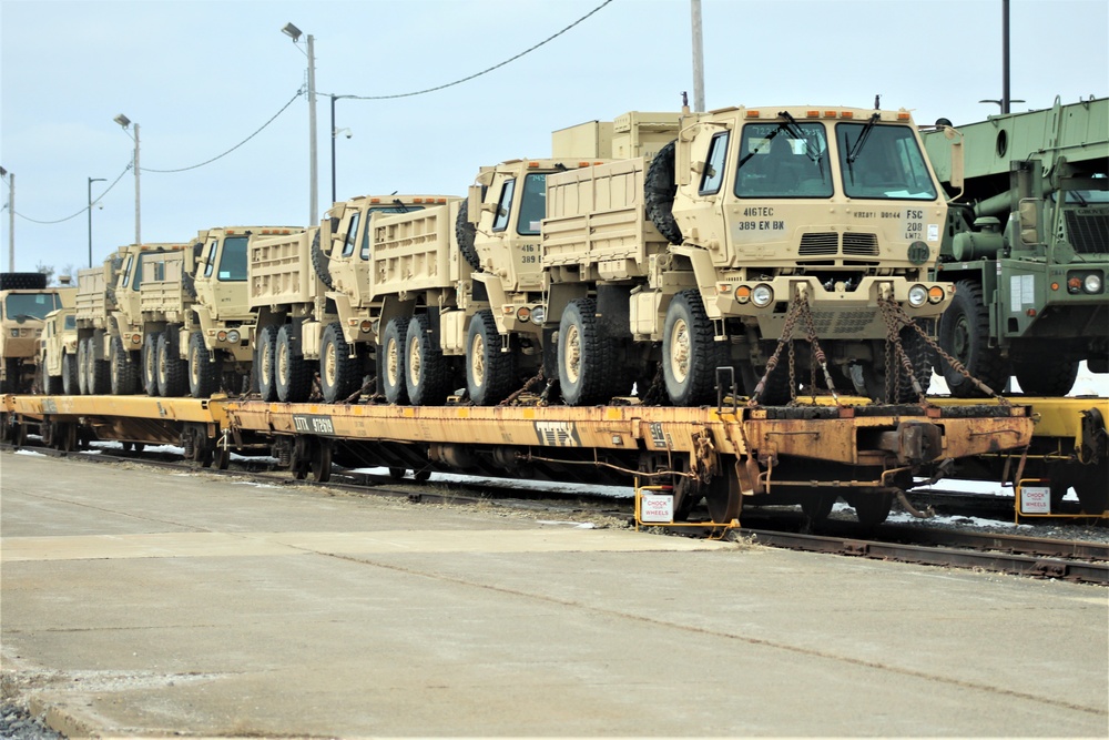 Engineer unit loads railcars for 2019 Operation Resolute Castle deployment at Fort McCoy