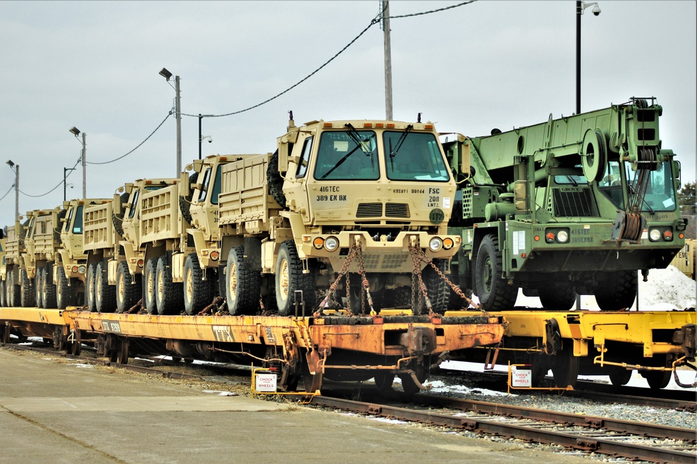 Engineer unit loads railcars for 2019 Operation Resolute Castle deployment at Fort McCoy