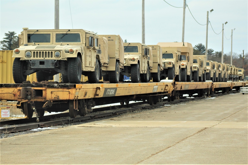 Engineer unit loads railcars for 2019 Operation Resolute Castle deployment at Fort McCoy