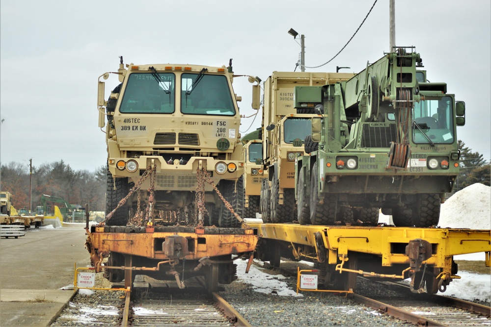 Engineer unit loads railcars for 2019 Operation Resolute Castle deployment at Fort McCoy