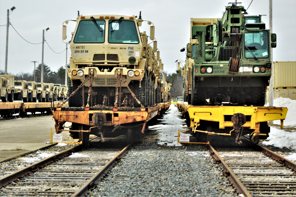 Engineer unit loads railcars for 2019 Operation Resolute Castle deployment at Fort McCoy