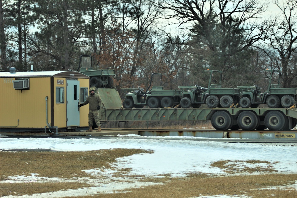 Engineer unit loads railcars for 2019 Operation Resolute Castle deployment at Fort McCoy