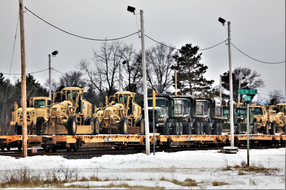 Engineer unit loads railcars for 2019 Operation Resolute Castle deployment at Fort McCoy