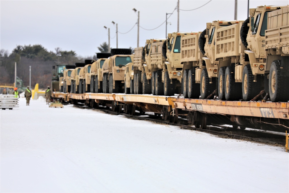 Engineer unit loads railcars for 2019 Operation Resolute Castle deployment at Fort McCoy