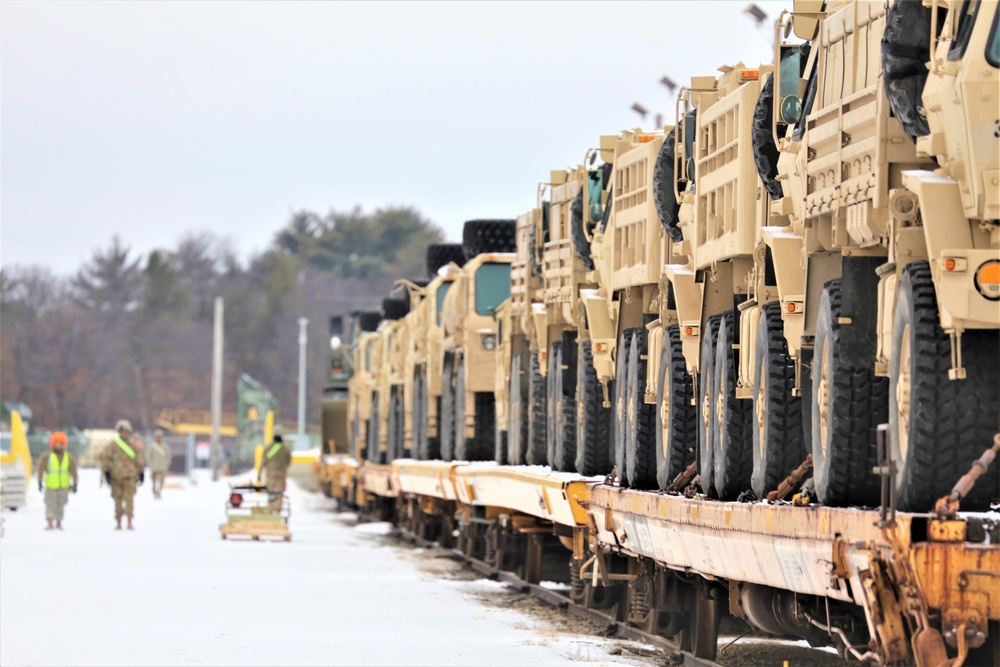 Engineer unit loads railcars for 2019 Operation Resolute Castle deployment at Fort McCoy