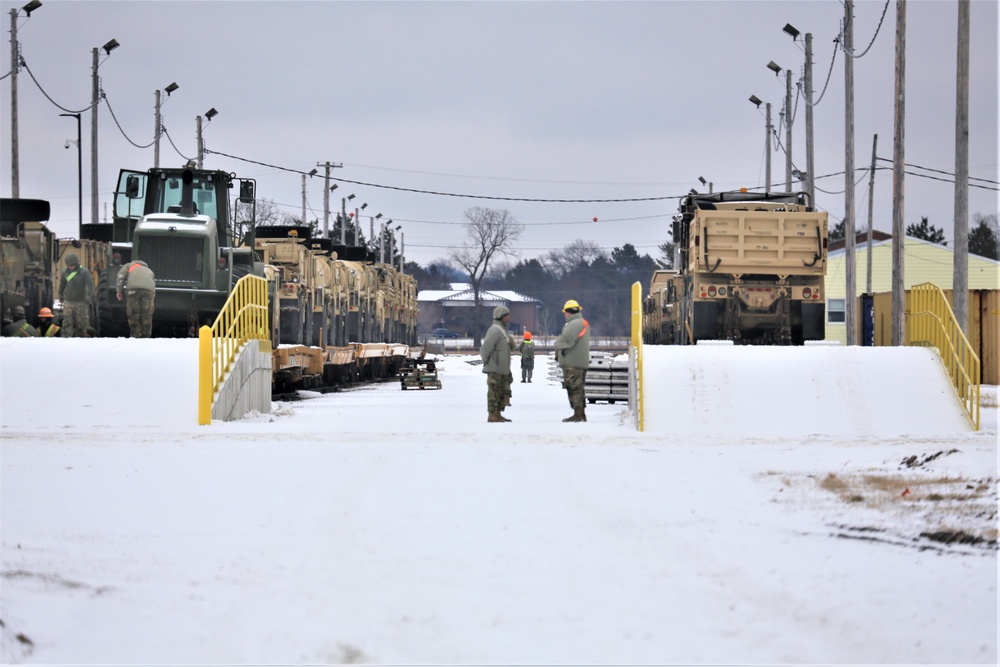 Engineer unit loads railcars for 2019 Operation Resolute Castle deployment at Fort McCoy