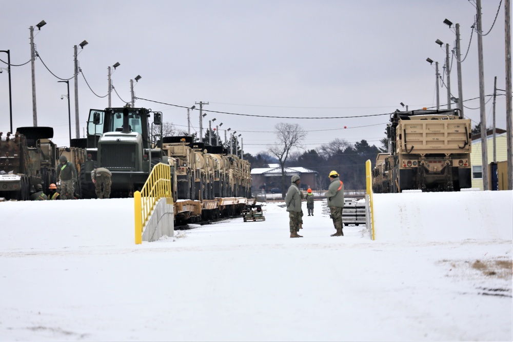 Engineer unit loads railcars for 2019 Operation Resolute Castle deployment at Fort McCoy