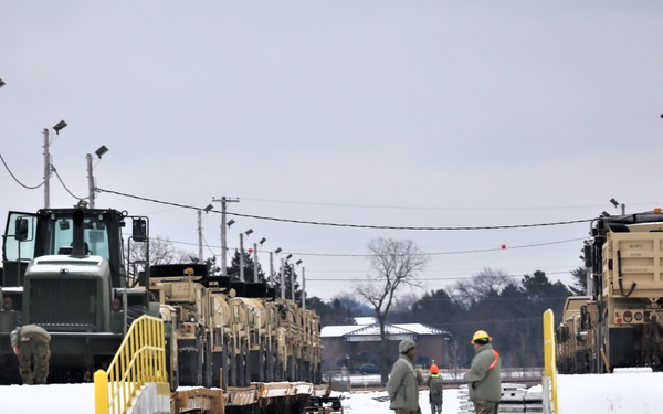 Engineer unit loads railcars for 2019 Operation Resolute Castle deployment at Fort McCoy