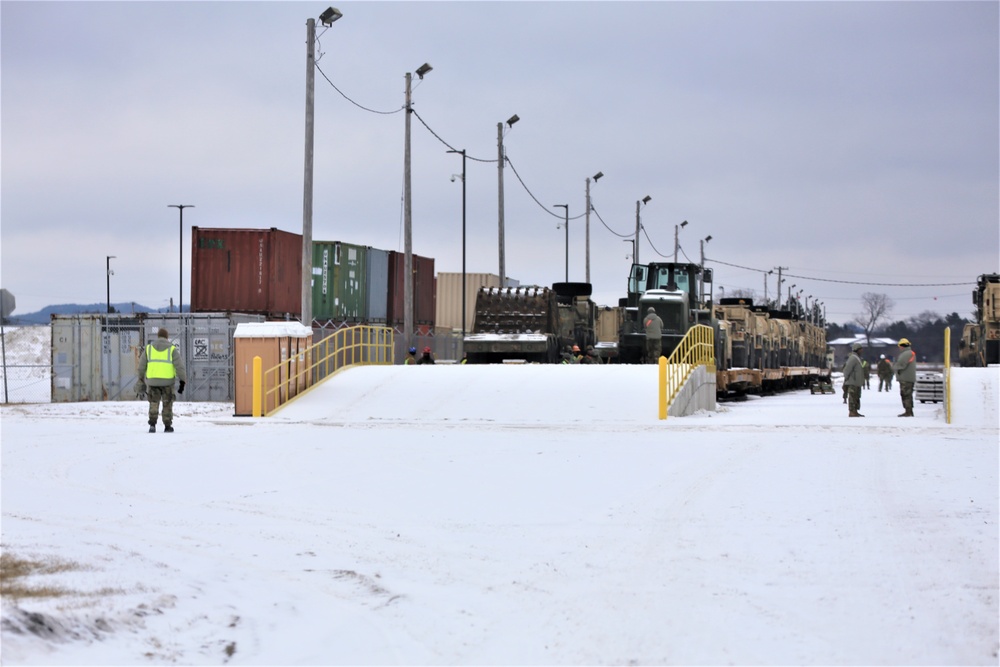 Engineer unit loads railcars for 2019 Operation Resolute Castle deployment at Fort McCoy