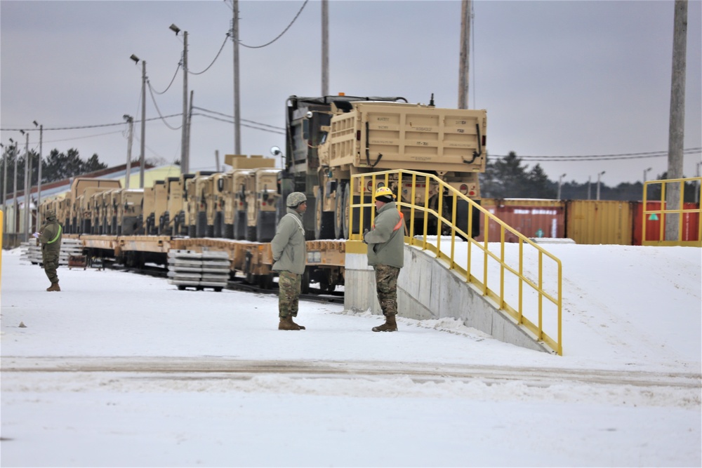 Engineer unit loads railcars for 2019 Operation Resolute Castle deployment at Fort McCoy