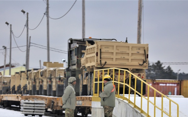 Engineer unit loads railcars for 2019 Operation Resolute Castle deployment at Fort McCoy