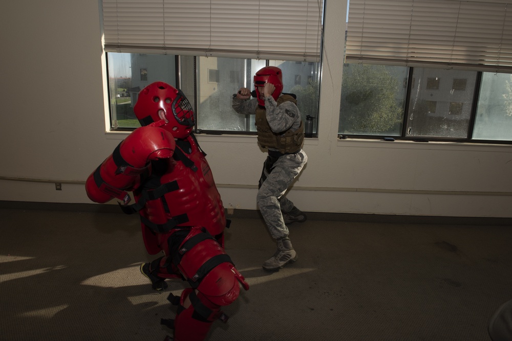 Security Forces Airmen participate in use-of-force training