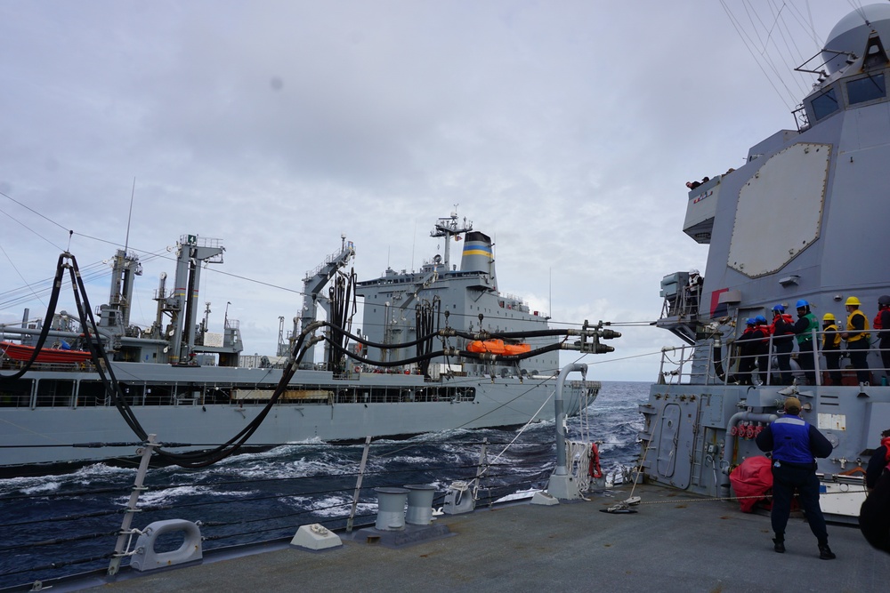 USS WILLIAM P LAWRENCE (DDG 110) conducts a Replenishment At Sea (RAS)