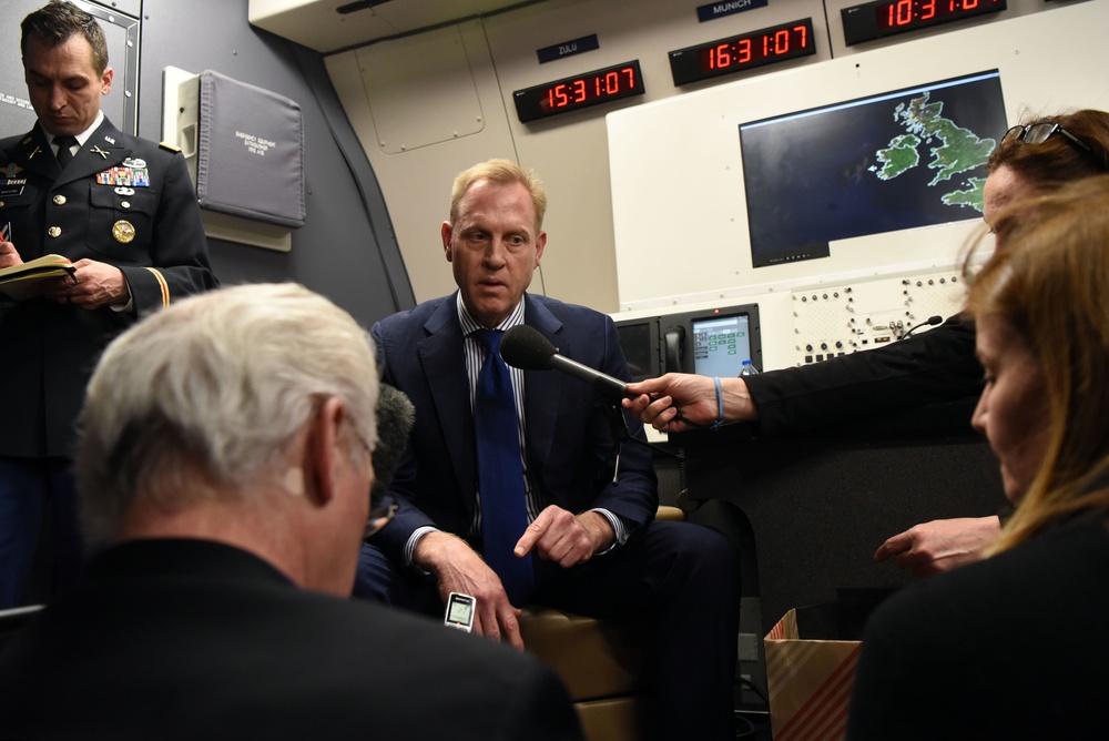 U.S. Acting Secretary of Defense Talks to Reporters En Route to Home