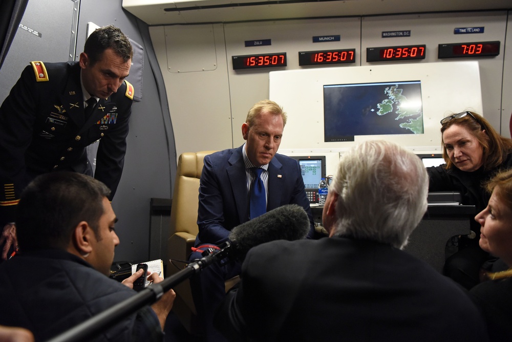 U.S. Acting Secretary of Defense Talks to Reporters on Flight Home