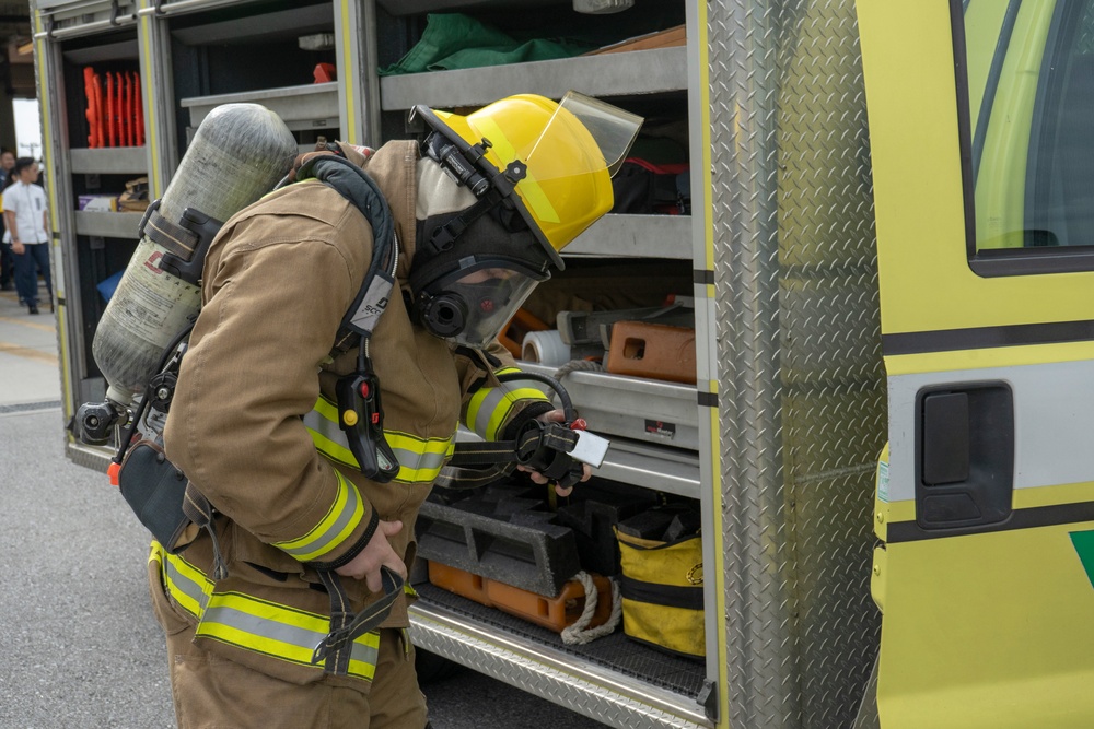 The American Consulate General Naha hosts an event for Okinawa students to explore career paths at the Fire Station on MCAS Futenma