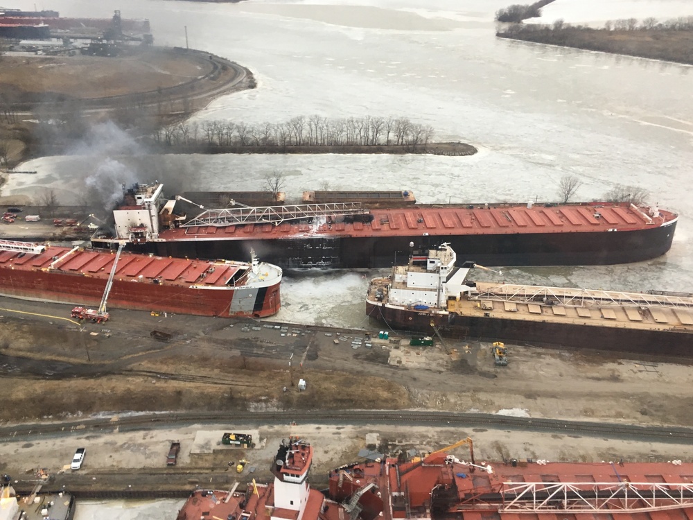 Coast Guard conducts pollution assessment following vessel fire in Port of Toledo