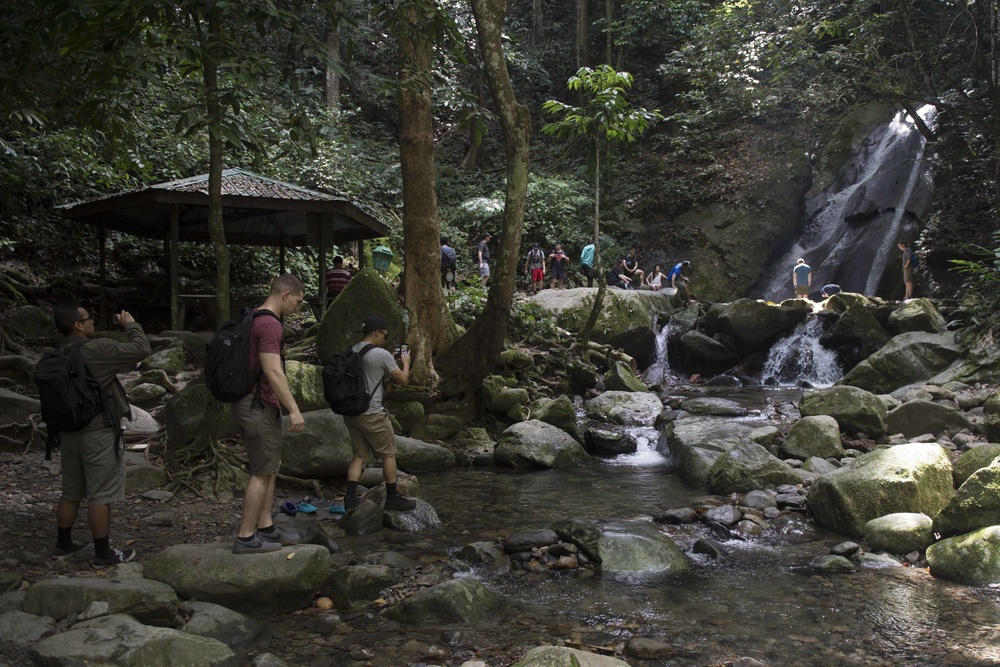 U.S. Navy Sailors hike at Kinabalu Park while visiting Kota Kinabalu, Malaysia.